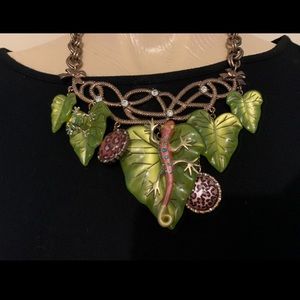 Betsy Johnson Lizard on a leaf Necklace